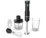 Cordless Variable Speed Hand Blender, POYOCOM Immersion Blender Rechargeable, with Type-C Cable, 500ml Chopper, 600ml Vessel, Egg Whisk, for Smoothies, Baby Food and Soup – Black