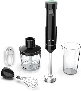 Frullatore a immersione senza fili, POYOCOM minipimer portatile ricaricabile, con cavo Type-C, frusta, tritatutto da 500 m…