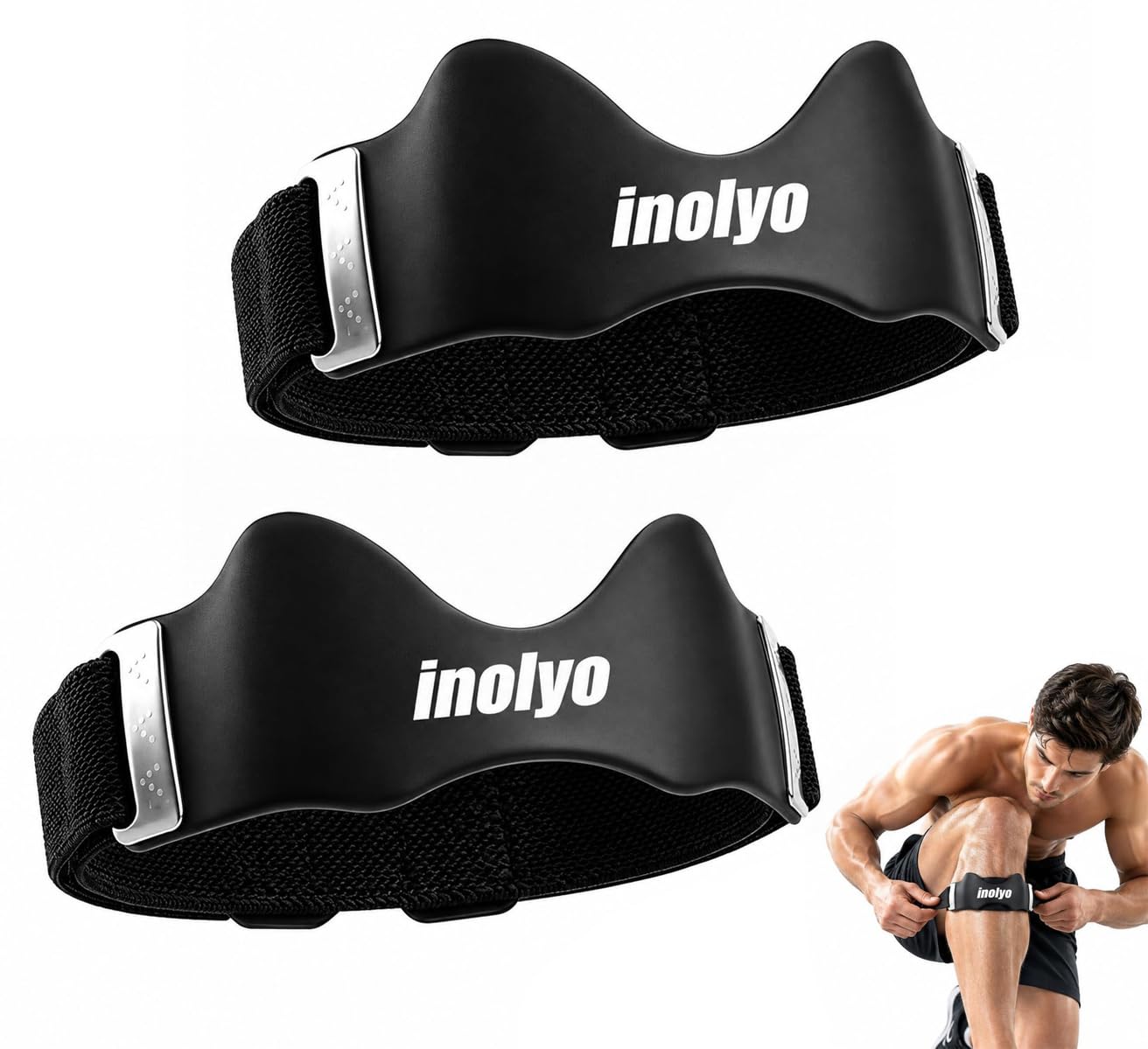 Inolyo Pour Genoux, Sangle Rotulienne Genoux, Genouillere Arthrose Genou, Sangle Silicone Ajustable, Respirante, Antidérapante, pour la Course, le Sport et les Activités Quotidiennes