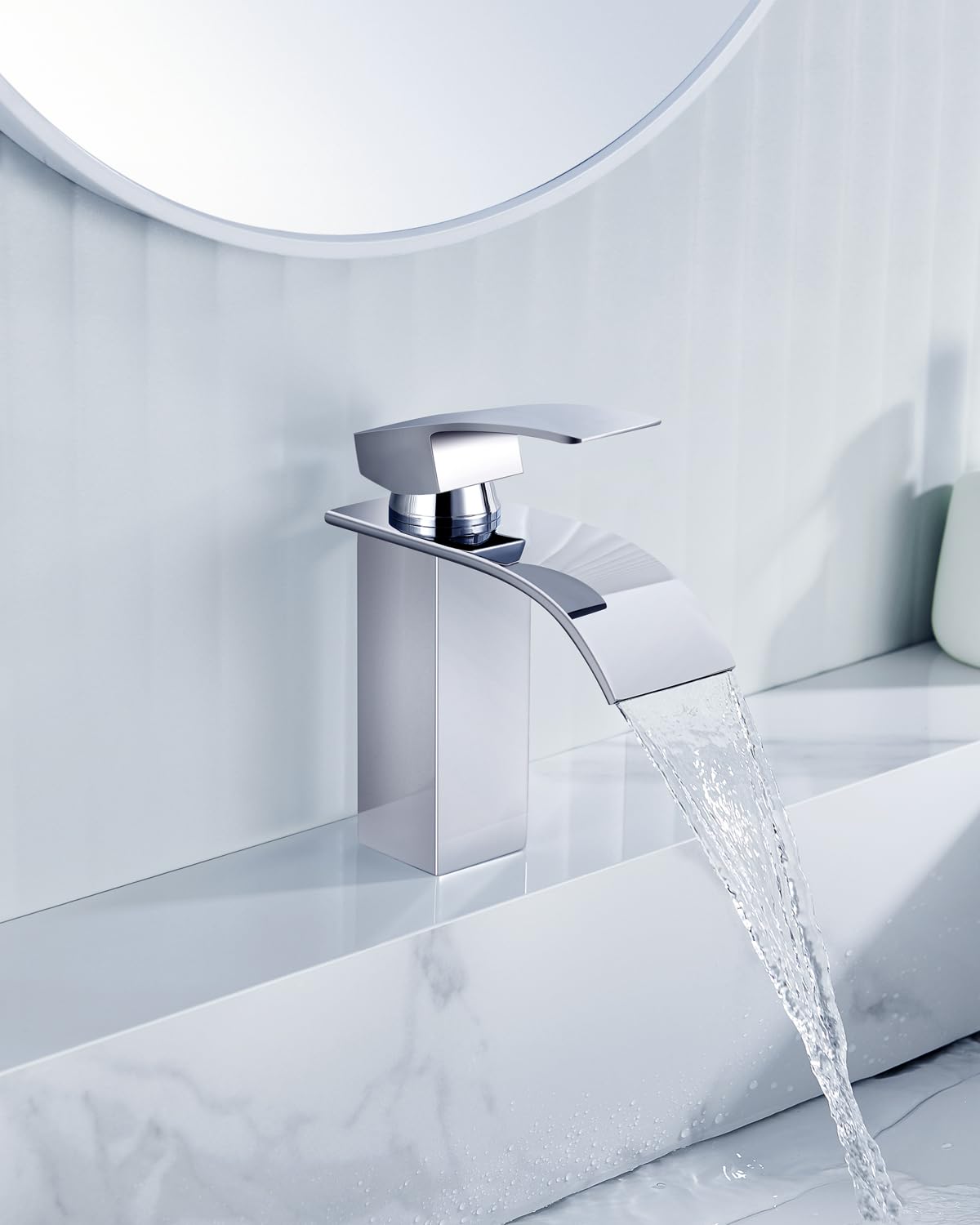 ANYCEE Rubinetto Bagno Lavabo a Cascata, Miscelatore Lavabo Bagno con Altezza Bocca 8,5cm, Miscelatore Lavabo a Cascata con Acqua Calda e Fredda