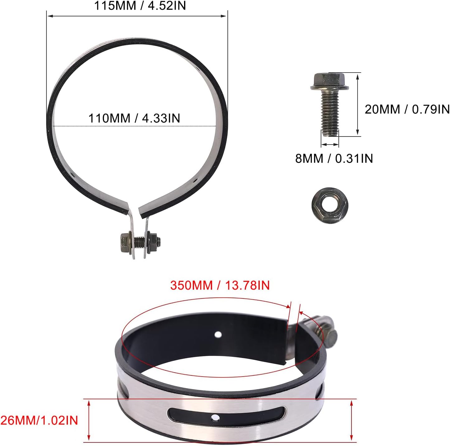 Minho 2 Piece Universal Motorcycle Exhaust Bracket Clip Hardware Bracket Exhaust Clamp Exhaust Bracket Hanger Inner 4.5"