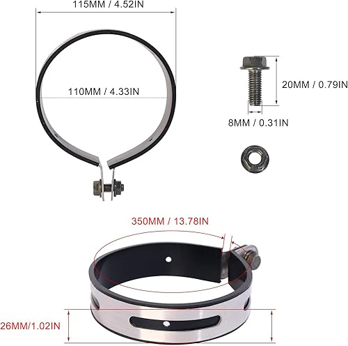Miniatura 3 de Minho Soporte de escape universal para motocicleta, soporte de hardware para abrazadera de escape, soporte de escape de 2 piezas