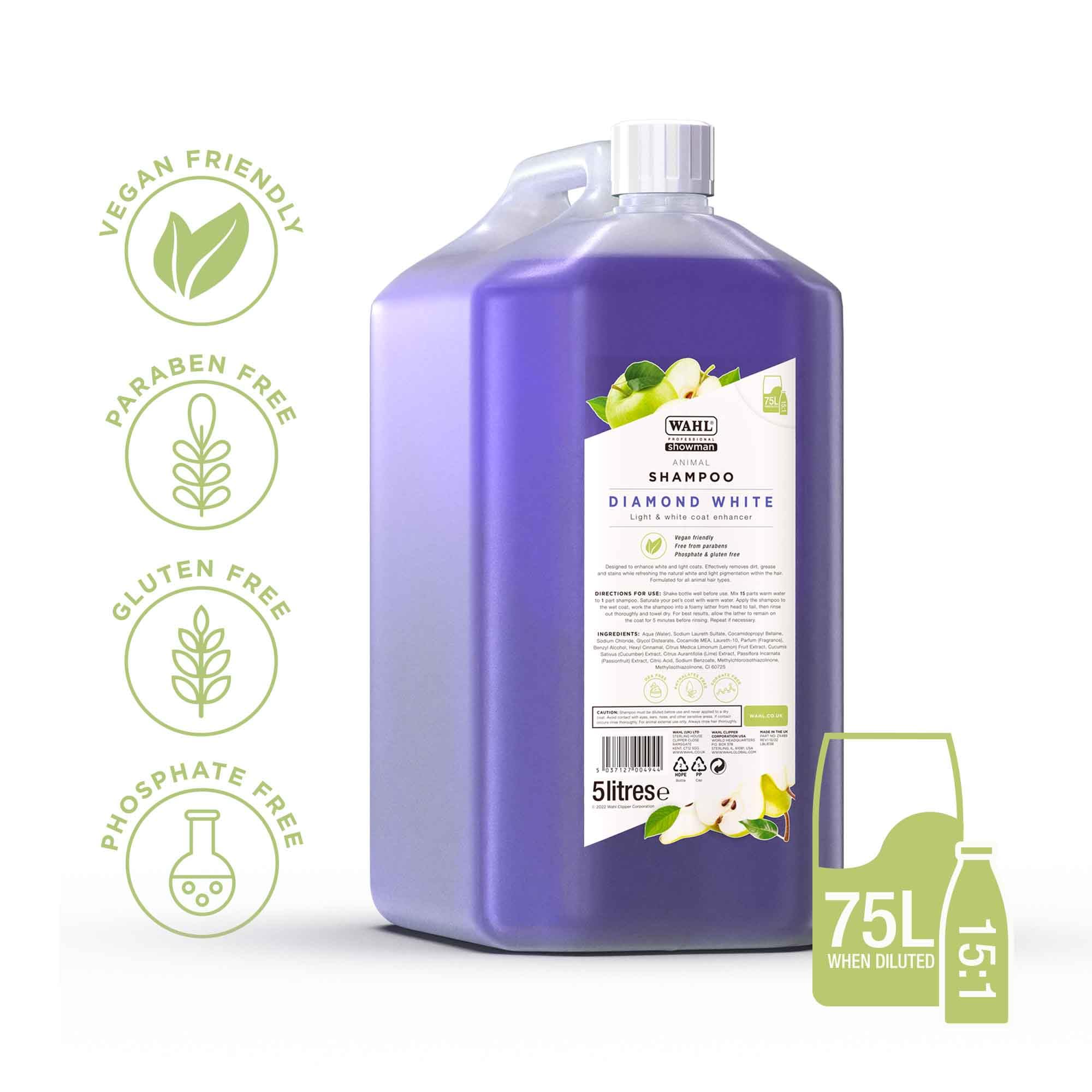 WAHL Diamond White Animal Shampoo 5 L éclaircissant concentré 15:1 végétalien sans parabènes
