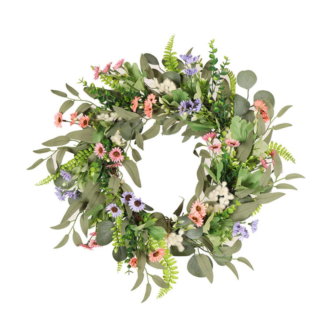 19.7Inch Spring Summer Wild Flower Artificial Daisy Front Door Wreath,Farmhouse Spring Summer Wreaths for Front Door Outdoor Wreaths Floral Flower Daisy Wildflower Spring Indoor Wreath Home Décor