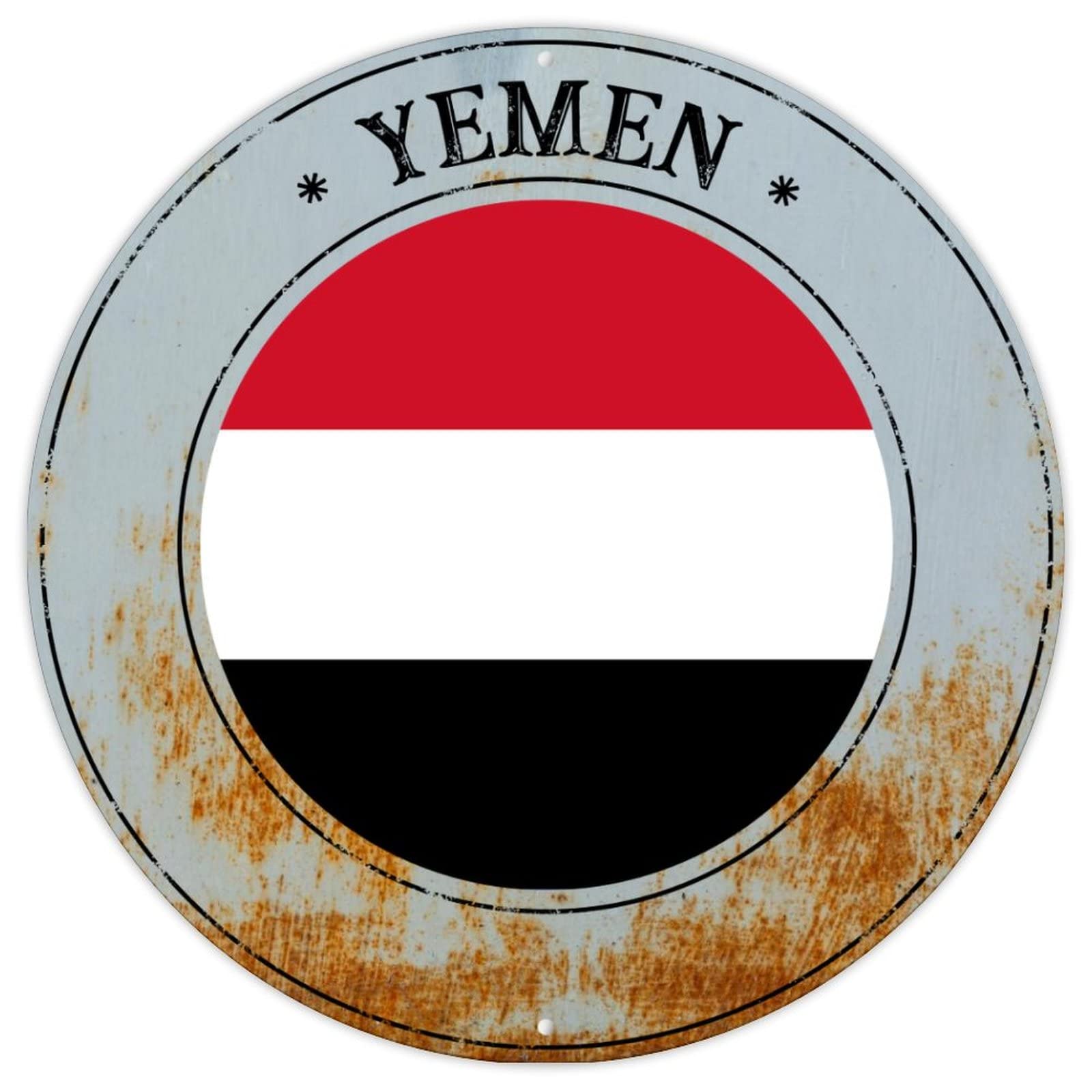 Yemen Metal Wall Decor Sign Yemen National Flag Vintage Home Decorative Signs Country Souvenir Round Sign Quality Metal Sign for Front Porch Laundry Room 12x12in Housewarming Gift
