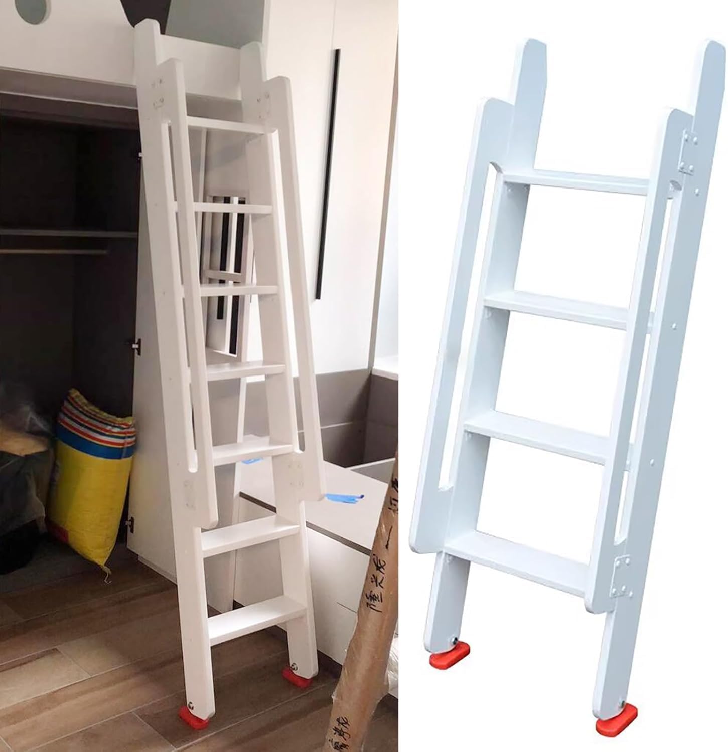 Escalera De Salida 3 4 5 6 7 Escalera De Tijera para Litera Dos Camas Individuales Literas Literas Escalera De Autocaravana Escalera De Madera Blanca para RV Ventana, White, 100cm/3.3ft/39.4in