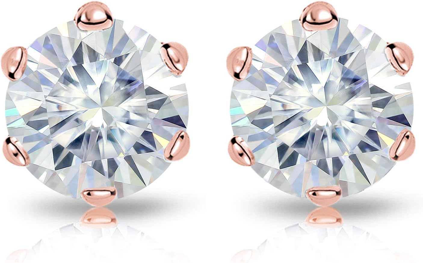 1 to 7 Carat Moissanite Round Stud Earrings for Women in 14k Gold (J-K, TGW) 6-Prong Set Screw Back by Diamond Wish