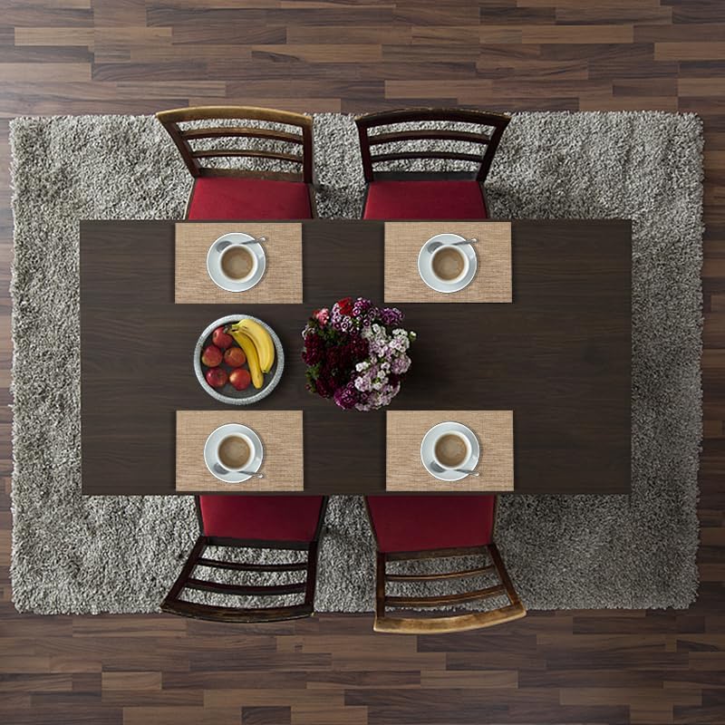 Miniatura 6 de Juego de 6 manteles individuales de vinilo para interiores, manteles individuales de lino sintético de color beige lavables para mesa de comedor,