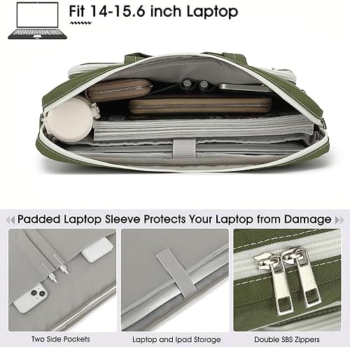 Miniatura 3 de Bolsa de hombro para laptop de 15-15.6 pulgadas, para MacBook Pro 16, HP Lenovo Dell 14 pulgadas impermeable bolsa de mensajero funda (verde
