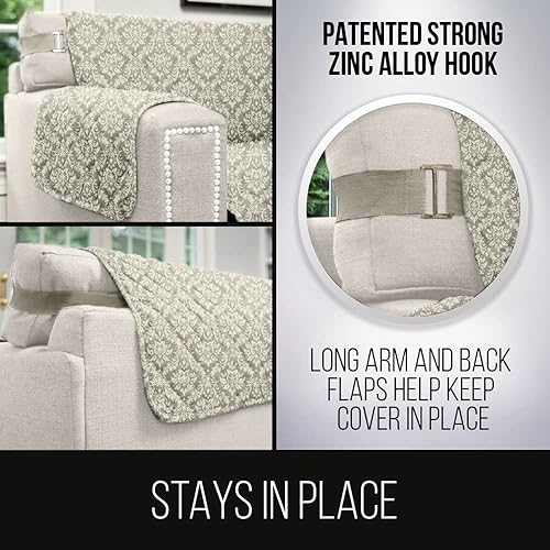 Vista 208 de Sofa Shield Funda de sofá con correa, reversible, resistente a las manchas y al desgarro, funda acolchada de microfibra, lavables, asiento de 78