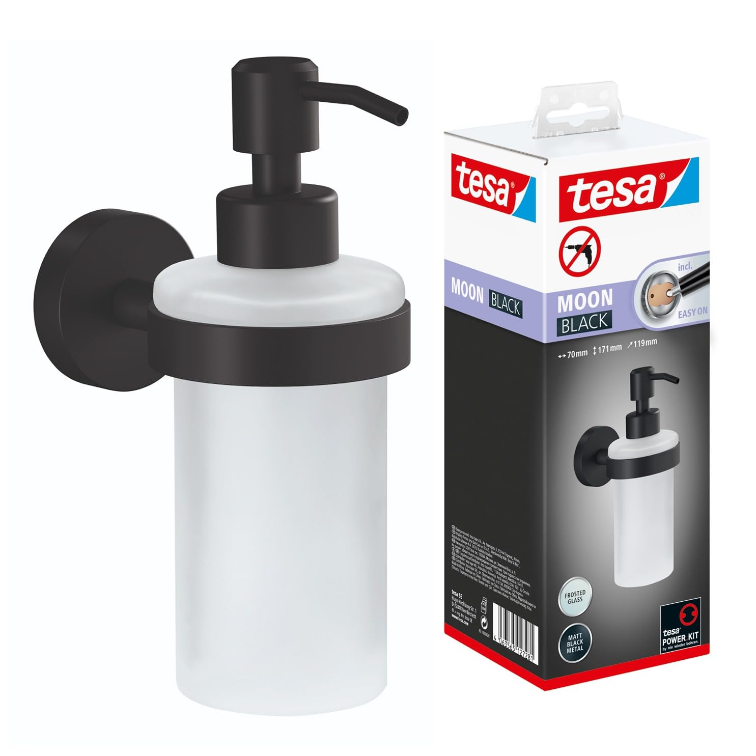 tesa MOON soap dispenser 200 ml black matt glass satin
