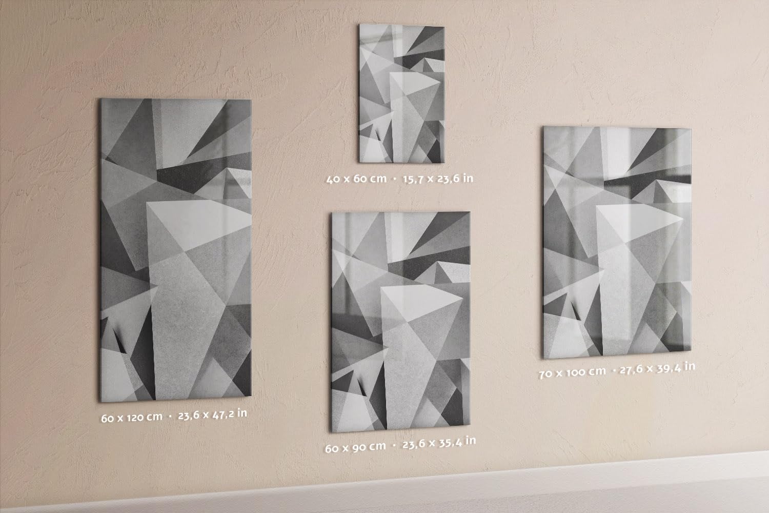 Tableau blanc en verre grand format 60x120 cm | Abstraction géométrique