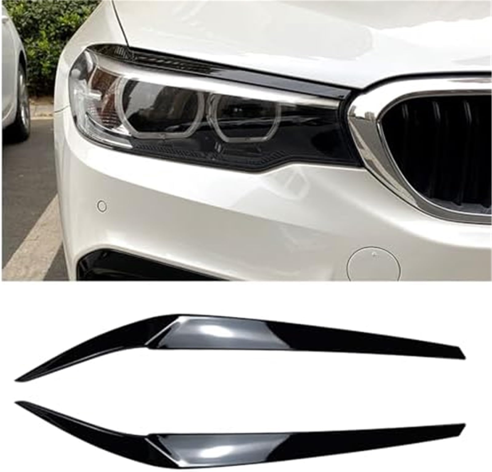 Auto faro copertura per sopracciglia Finitura della palpebra del faro in look fibra di carbonio nero lucido, per il 2017-2023, per Bmw Serie 5 G30 525I M5 F90(BLACK Glossy Black)
