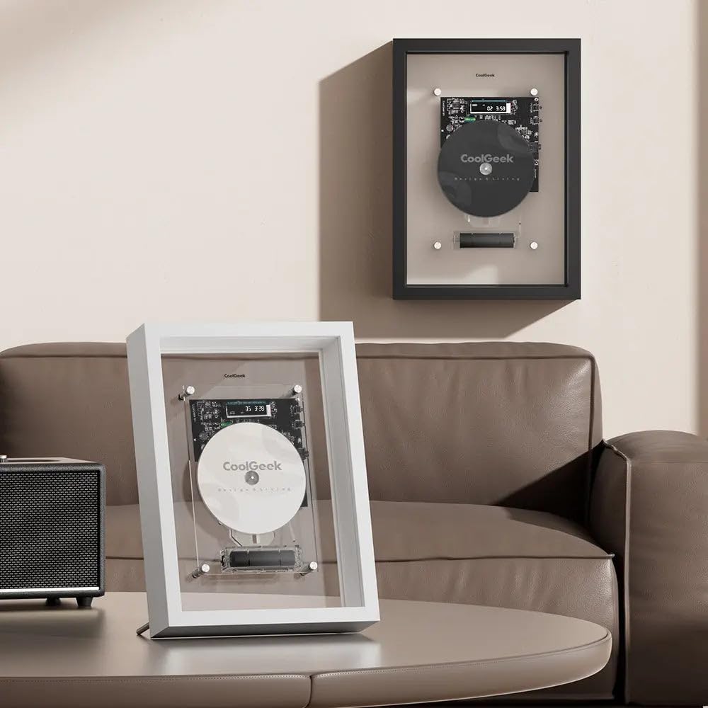 Lettore CD verticale M1 da parete o scrivania, design artistico industriale trasparente, trasmettitore CD Hi-Fi Bluetooth (altoparlante esterno richiesto), batteria ricaricabile 8 ore