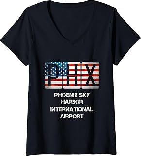 Womens PHX Airport Phoenix Sky Harbor Distressed American Flag V-Neck T-Shirt