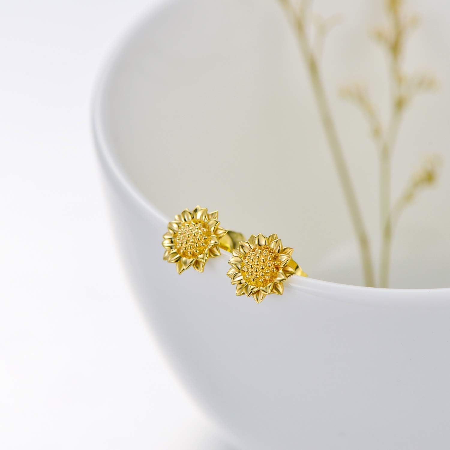 14K Solid Yellow Gold Sunflower Earrings for Women, You are My Sunshine Gold Sunflower Stud Earrings Christmas Birthday Jewelry Gift for Mom, Wife, Sister