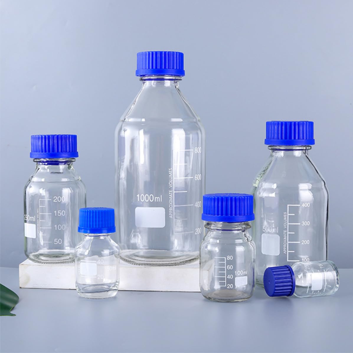 Veemoon 3 Pezzi Bottiglia di Vetro per Reagenti da 500ml Tappo a Vite Blu, Resistente a Rotture e Usura, per Impianti Chimici e Laboratori