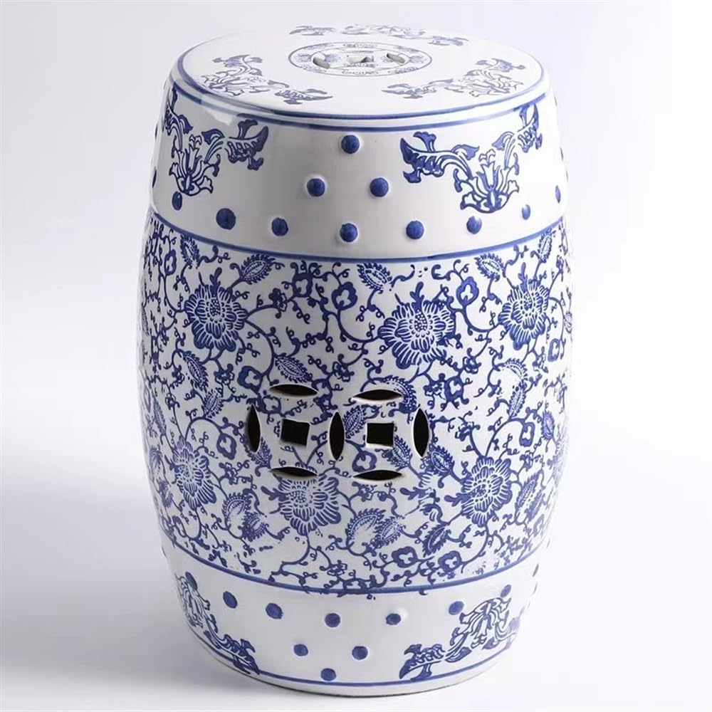 Tabouret à chaussures en porcelaine bleue et blanche et meuble de rangement d'entrée