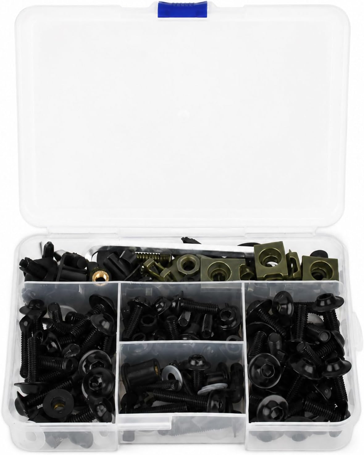 195 Pcs Motorcycle Fairing Bolt Kit, M5 M6 Stainless Steel Windscreen Screws Fastener Clips, Aluminum Fairing Nuts and Bolts Set Universal Fit for Most Sportbike (Black)