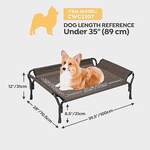 Miniatura 3 de Veehoo Cama elevada mediana para perros, barandilla, antideslizante, a prueba de mordeduras, lavable y transpirable, malla Teslin color marrón