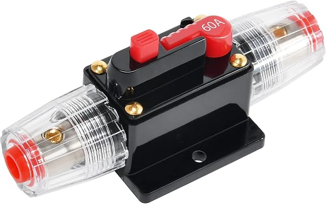 RED WOLF 60 Amp Car Circuit Breakers,Fuse Holder, Protection Audio Inline Quick Circuit Breaker Fuse Holder Inverter,with Manual Reset for Car Boat Audio Solar Inverter System Protection,DC 12V-24V