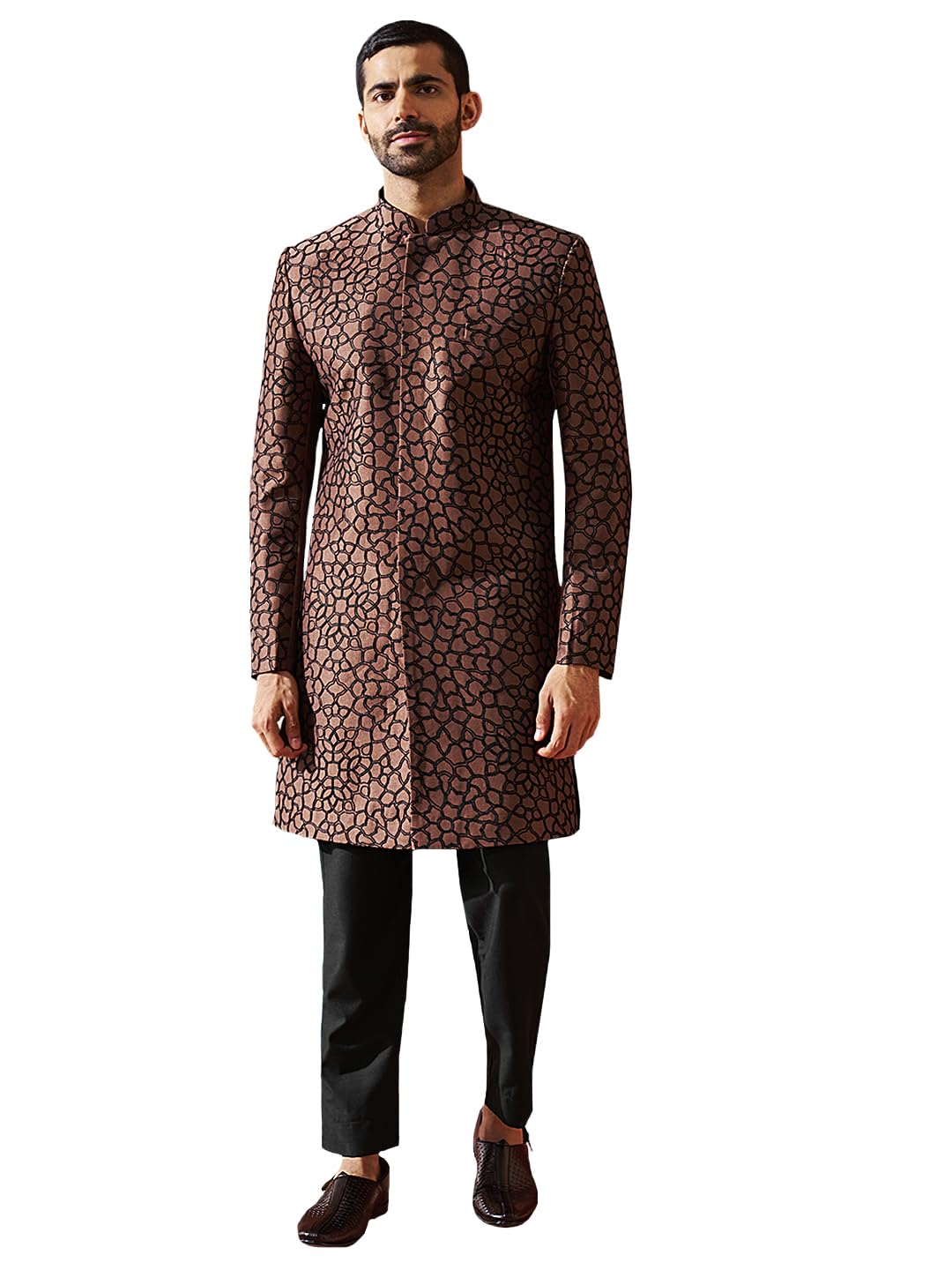 vastramay Men's Silk Blend Sherwani Set - Silk Blend embroidered Indo Western,Kurta And Pant Set-picture-20