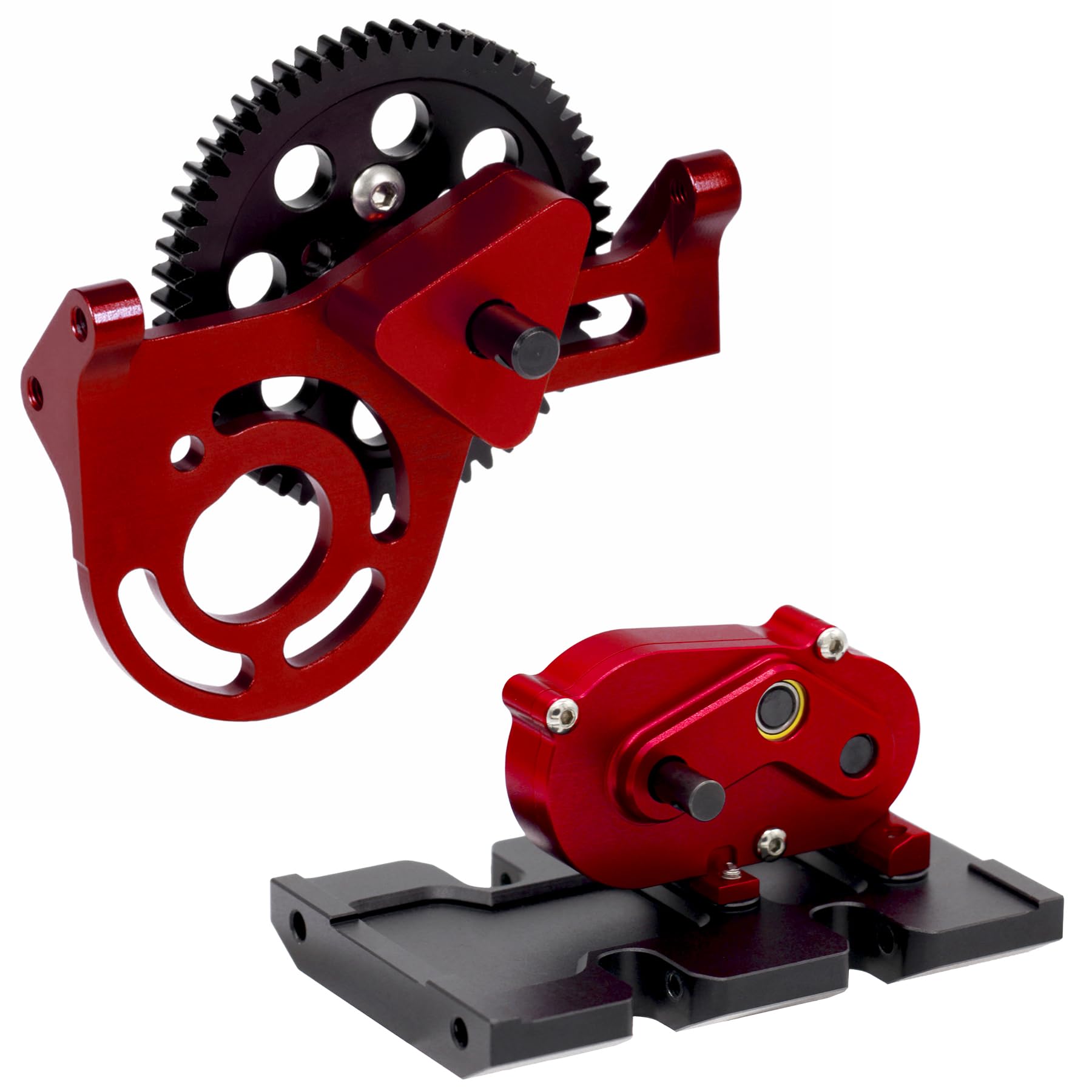 AMK 1/10 Transmission 30% OD Transfer Case Forward Motor Mount with Delrin Spur Gear for 1/10 RC Crawler Axial SCX10 II Element Enduro DIY LCG Chassis SCX10 Upgrades (Red)