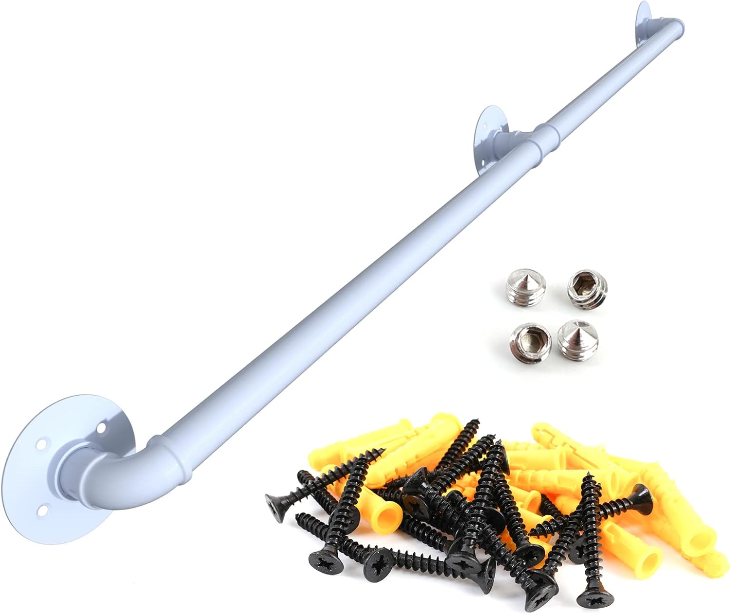 Muzata 5ft Staircase Handrail White Pipe Handrail Staircase Steps Hand Rail for Indoor Stairs 440LBS Load Capacity Wall Mount Support Galvanized Steel Industrial Style, HW20 WBG 5 Feet