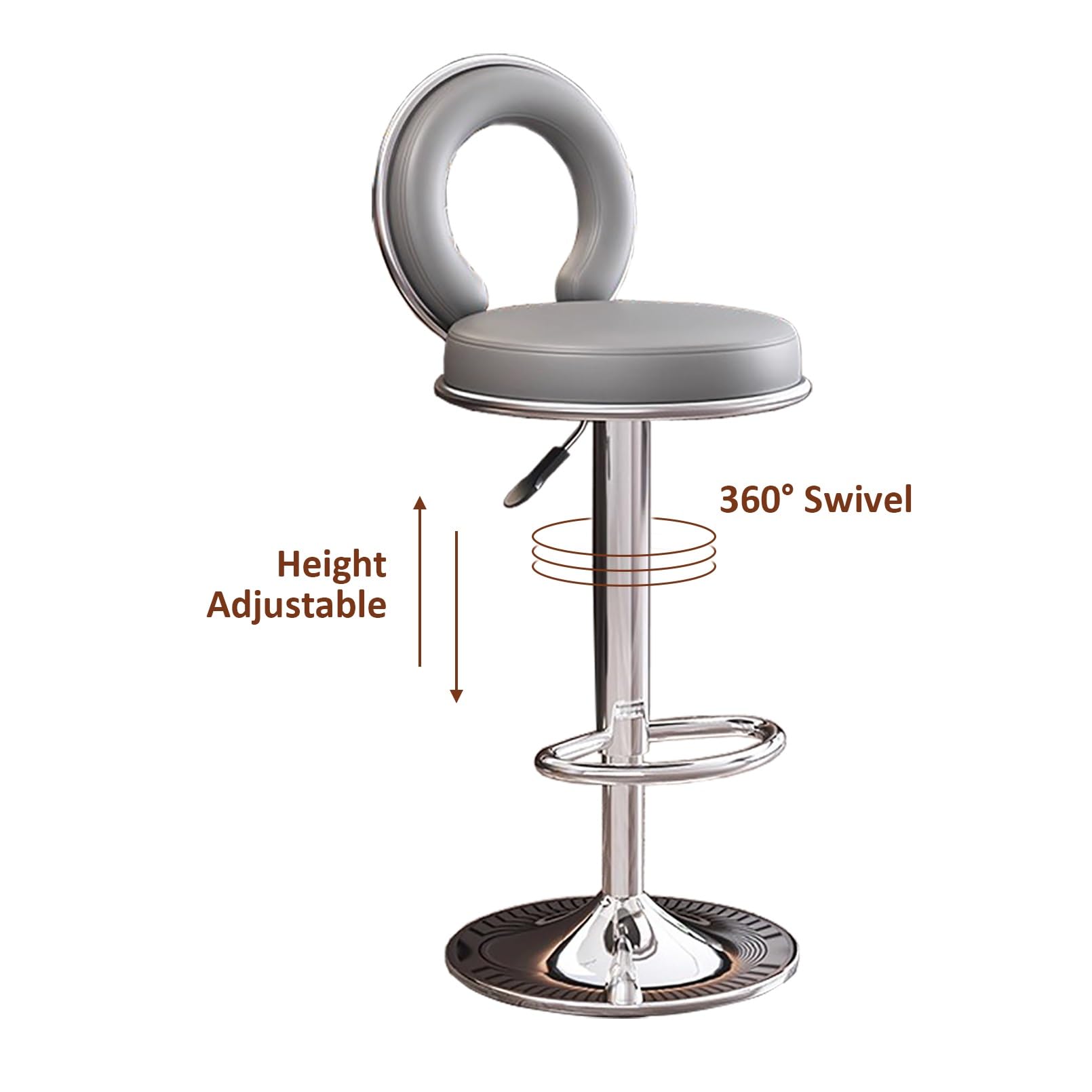 Sgabelli da bar per isola cucina, moderni, regolabili, girevoli, con schienale ergonomico e poggiapiedi in similpelle per cucina domestica (1 pezzo).
