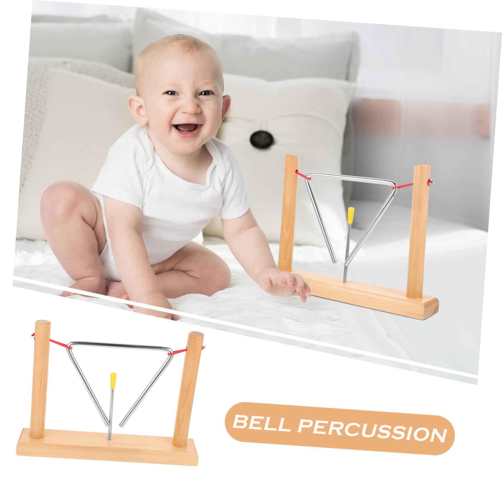 FRCOLOR Triangel Schlaginstrument Satz für Kinder mit Holzständer und Schlägel Metall Dreiecksglocke Handliche Handpercussion für Anfänger und Musikunterricht