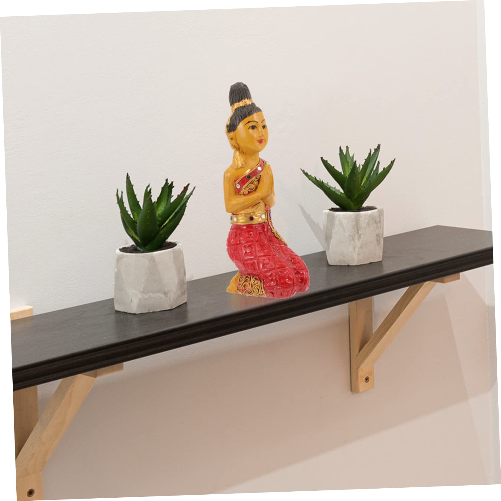 SOLUSTRE Estatua de Buda Arrodillado Roja de Madera Estilo Oriental