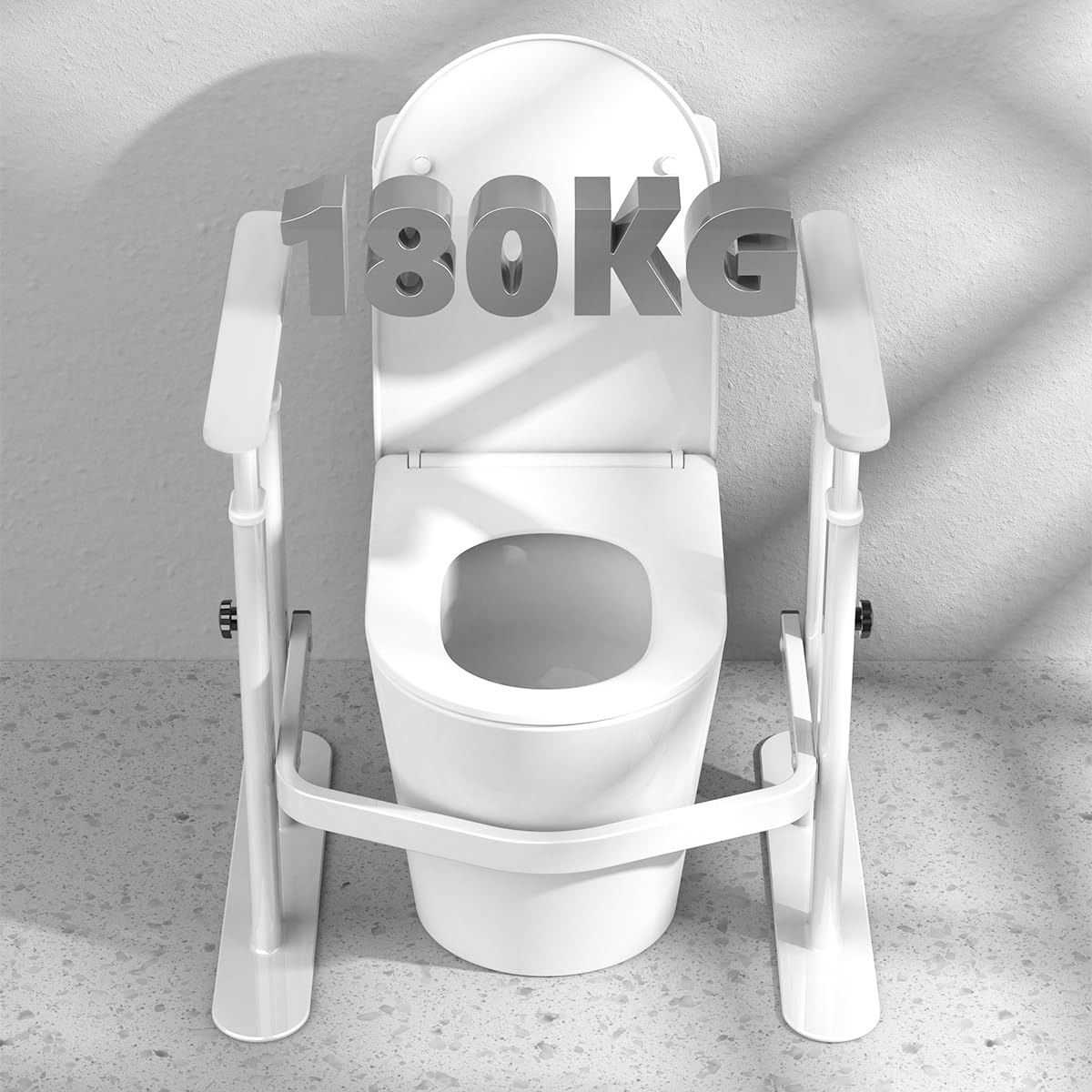 Maniglione WC Regolabile Omnidirezionale - Supporto Sicurezza Fisso con Braccioli，Telaio in Alluminio da Terra per Anziani & Disabili (L)