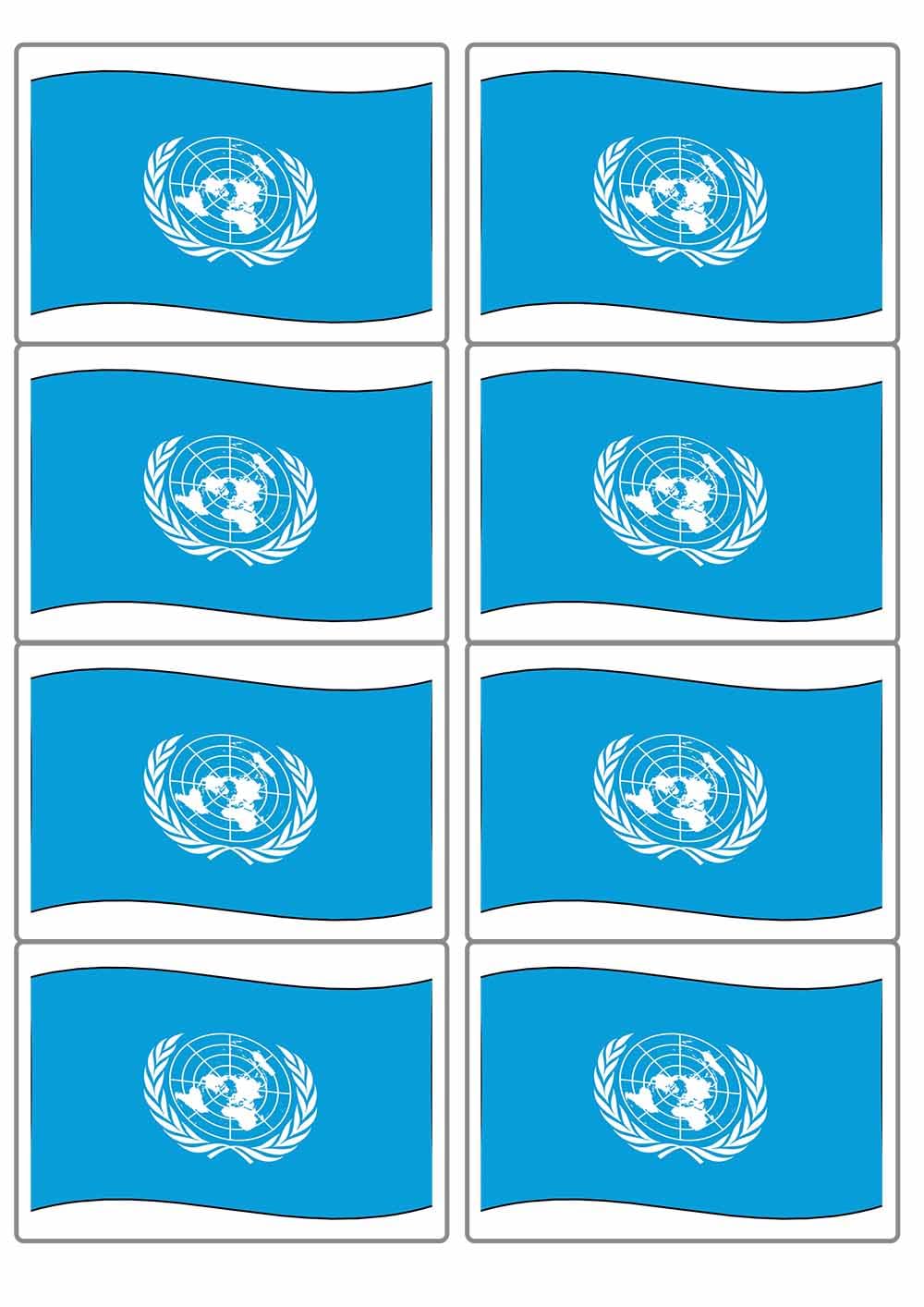 United Nations National Flag Rectangular Matt Paper Stickers A4 Sheet of 8 (Each Sticker is 99mm x 68mm) (Flapping)