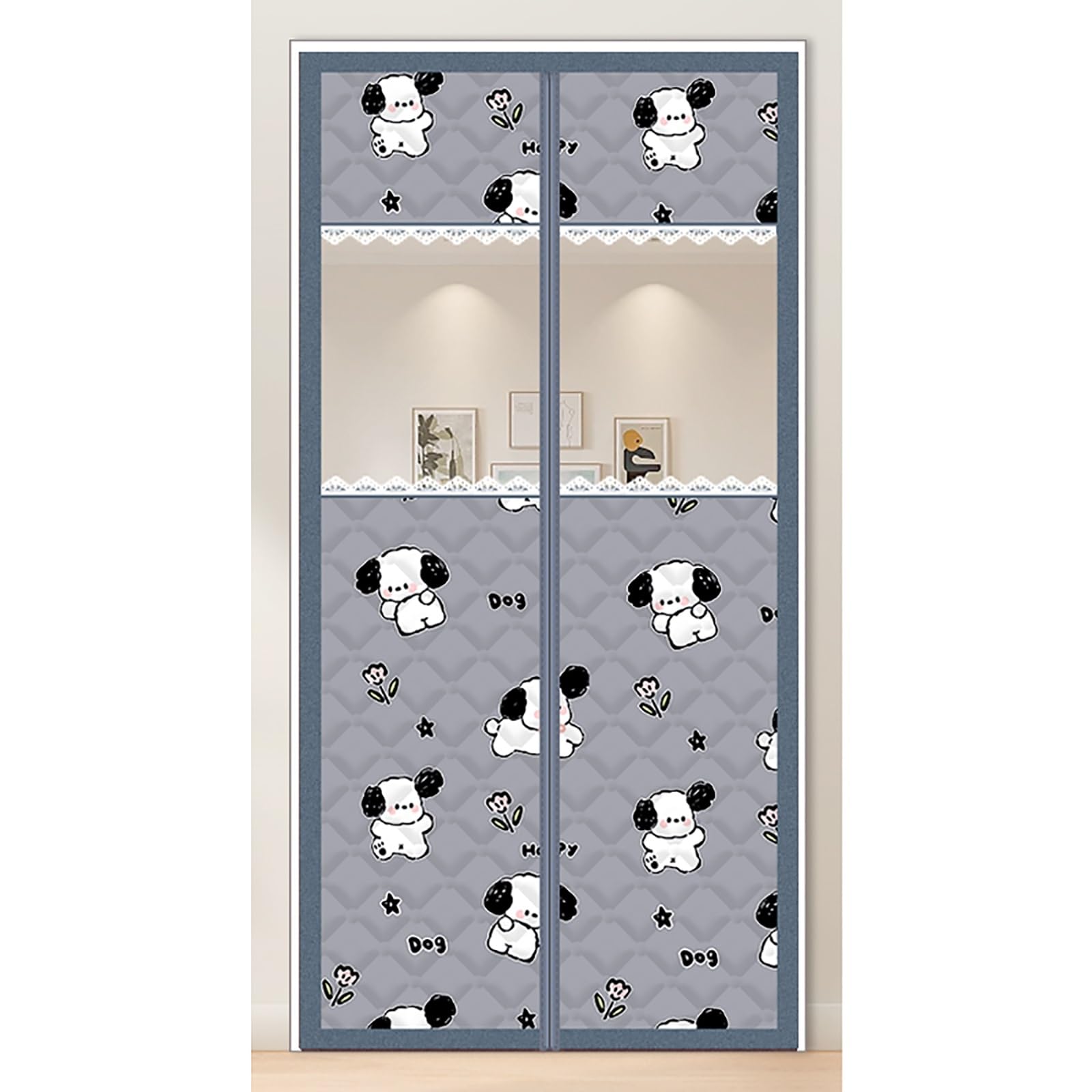 FLYIODFCXV Door curtain, with Visual Window, Can Be Used in Summer and Winter, for Kitchen, Bedroom and Bathroom(Gray,80 * 210cm/31.5 * 82.6in)