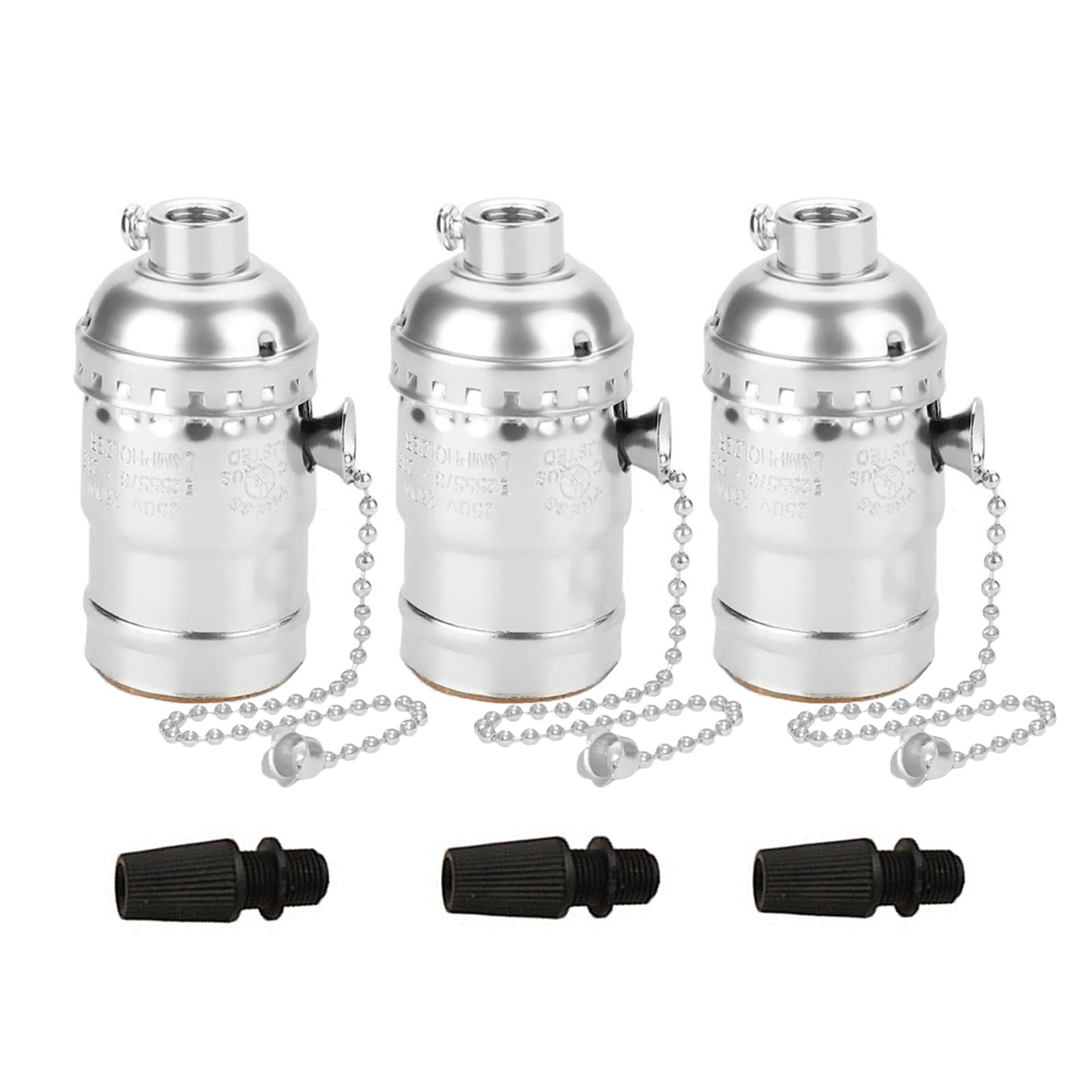 TWDRTDD 3 Pack E26/ E27 Aluminous Shell Vintage Bronze Edison Pendant lamp Holder,Silver DIY Accessories E26 Screw Medium Base Light Socket with Chain Switch