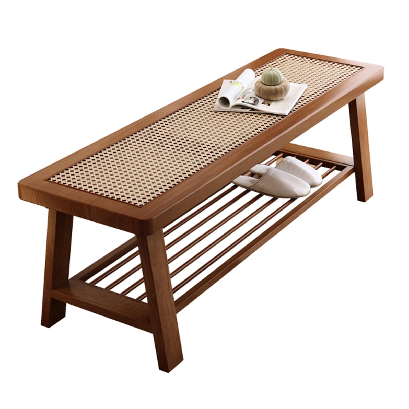 MYUYEE Shoe Rack Orga 2 Tier Simulated Rattan Weaving For Entryway And Bathroom Bench Brown - Stylish Storage Solution For Shoes(Brown-39.3In/100Cm)