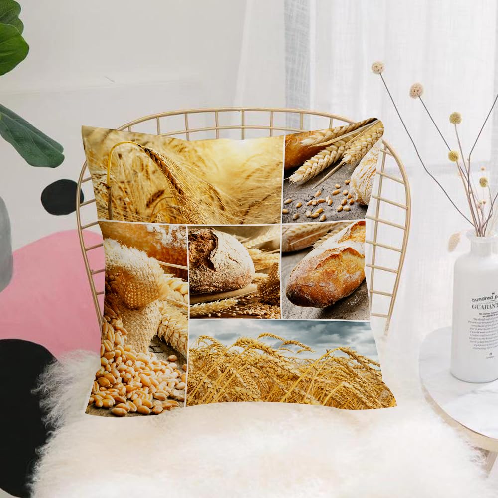 HYOSXW Cushion Cover,Throw Pillow Case Home Decorative for Living Room Bedroom Sofa Chair 16X16 Inch,Harvesting, Various Stages of Bakery from Wheat to Final Product Collage Model,Pillowcase 40X40cm