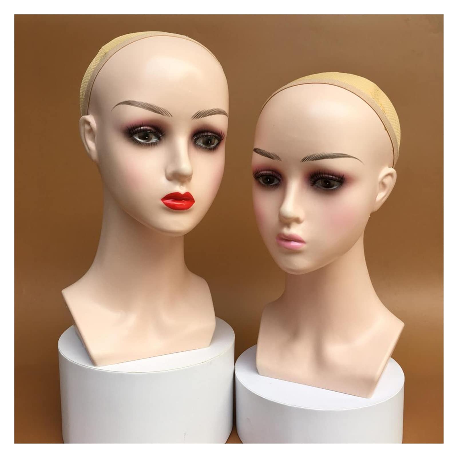 Kobieta profesjonalna kosmetologia łysa manekin głowa do tworzenia peruk, wyświetlanie peruk, okulary, włosy z WIG Net Cap(Pink Lips)