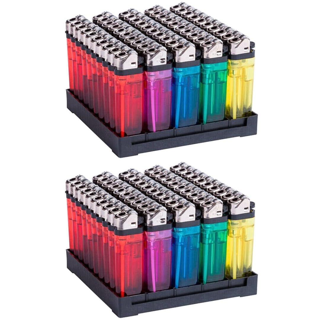 KROWN - Pack de 50 Encendedores Desechables, Mechero Encendedores Transparentes de Plástico