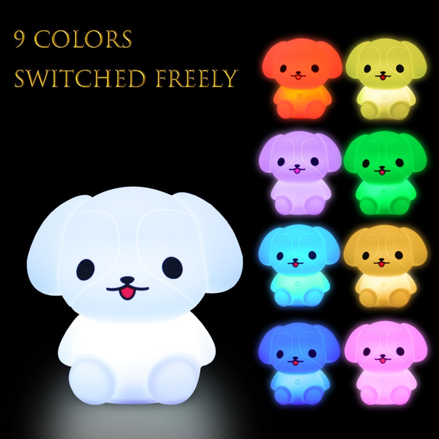 Night Light for Kids, Cute Dog Lamp Touch Nightlights Mood Light LED Soft Light with 9 Colors Changing Gift for Girls Kids, Boys, Elder, Women Bedroom, Bedsides Room Decor - Medium image 2