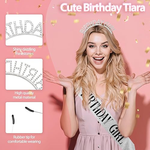 Miniatura 9 de Corona de cumpleaños para mujer, banda de cumpleaños para niña, corona de cumpleaños, banda de cumpleaños de oro rosa con purpurina y corona de