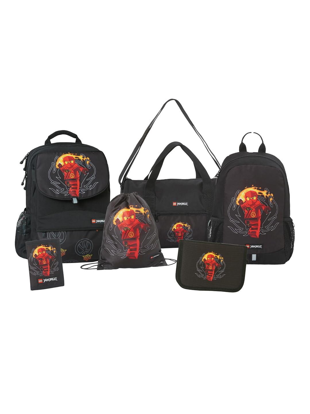 LEGO® NINJAGO® Schulranzen Jungen 1. Klasse Set Red –6-teilig LEGO NINJAGO Set mit Schulrucksack Jungen, Turnbeutel, Federmäppchen Junge, Geldbörse & Sporttasche