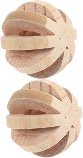 2pcs Natural Wooden Ball Chew for Rabbits and Guinea Pigs with Bell Pet Molar Chewing Balls for Small Animals Promotes Dental Health and Prevents Destructive Biting