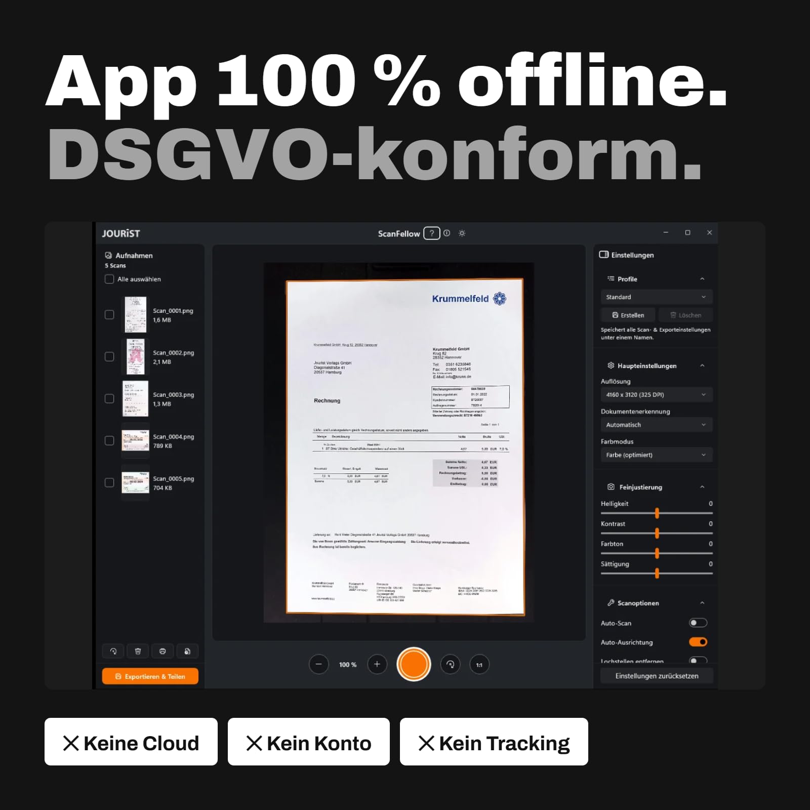 JOURIST ScanFellow DS130 Dokumentenscanner mobil & faltbar – Aufsicht-Scanner für Dokumente bis A4 | 13 MP, OCR, durchsuchbare PDF | 100% offline (DSGVO) | Windows, Mac, Chromebook, Linux