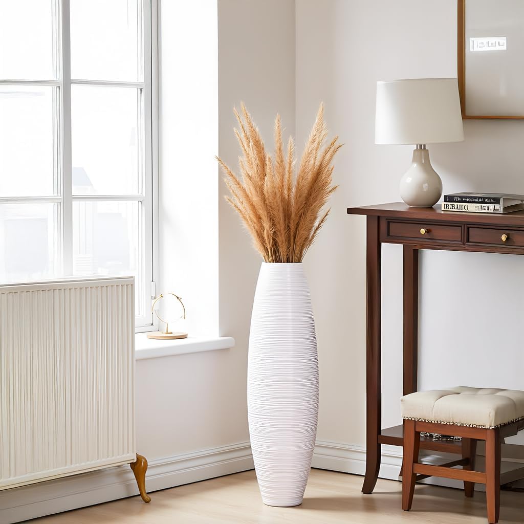 Tall Floor Vase, 27.5 inches (70cm, 2.3FT) Floor Vase Sturdy and Luxurious,Tall Vases for Country Home Decor, Living Room, Resin White Vases - Image 5