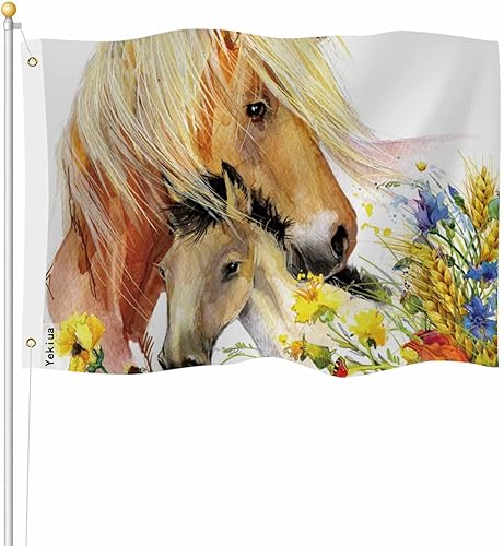 Yekiua Bandera de caballo potro de 3 x 5 pies para exteriores, flores de prado, acuarela, de alta calidad, más fuerte, de larga duración, color vivo