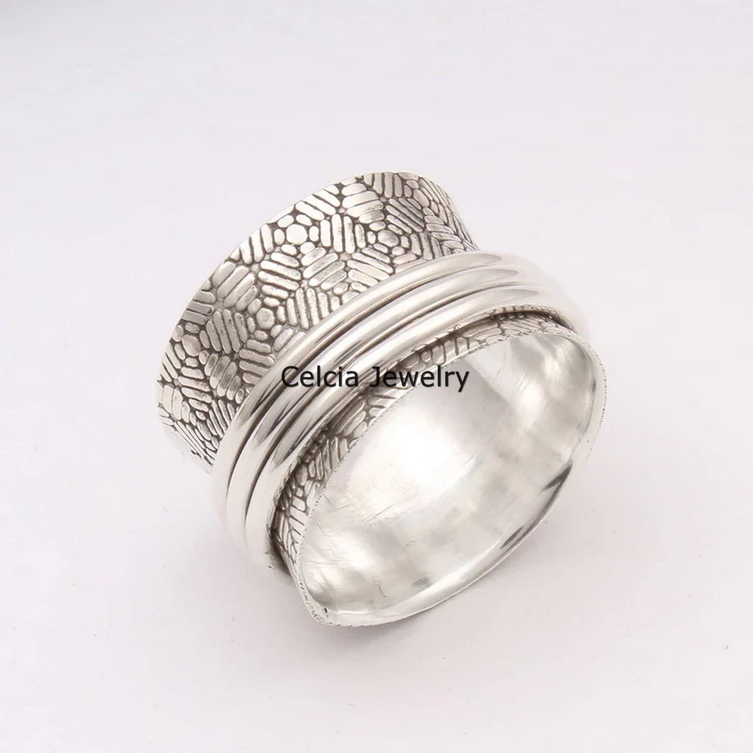 Per regalo Spinning Peace Spinner Meditazione Anello in argento per donne e uomini, gioielli fatti a mano, anello (misura USA 11)