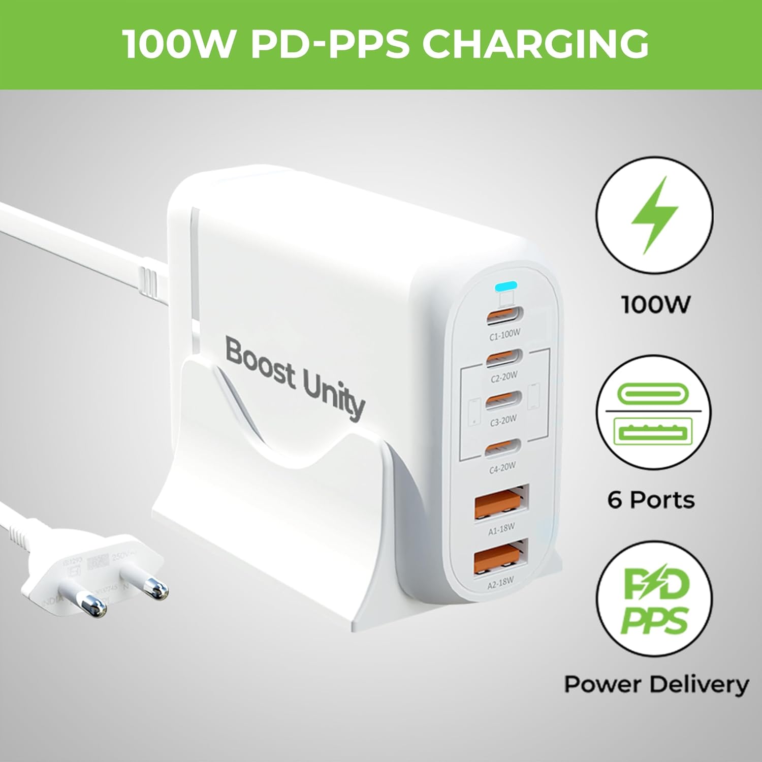UltraProlink 100W PD PPS Fast Charger Adapter | GaN Desktop Charger Adapter | 4 Type-C & 2 USB-A Ports | for MacBook Pro/Air, Laptops, iPhone 15 Pro Max, Galaxy Phones, |Boost Unity|UM1182|White offers donot miss 7 UltraProlink 100W PD PPS Fast Charger Adapter | GaN Desktop Charger Adapter | 4 Type-C & 2 USB-A Ports | for MacBook Pro/Air, Laptops, iPhone 15 Pro Max, Galaxy Phones, |Boost Unity|UM1182|White offers donot miss