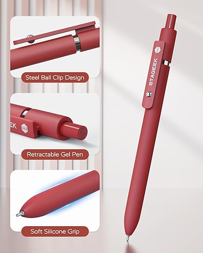 Miniatura 6 de Bolígrafos de gel rojos, 6 bolígrafos de tinta roja de secado rápido con 3 recambios adicionales, bolígrafos retráctiles de punta fina para escribir