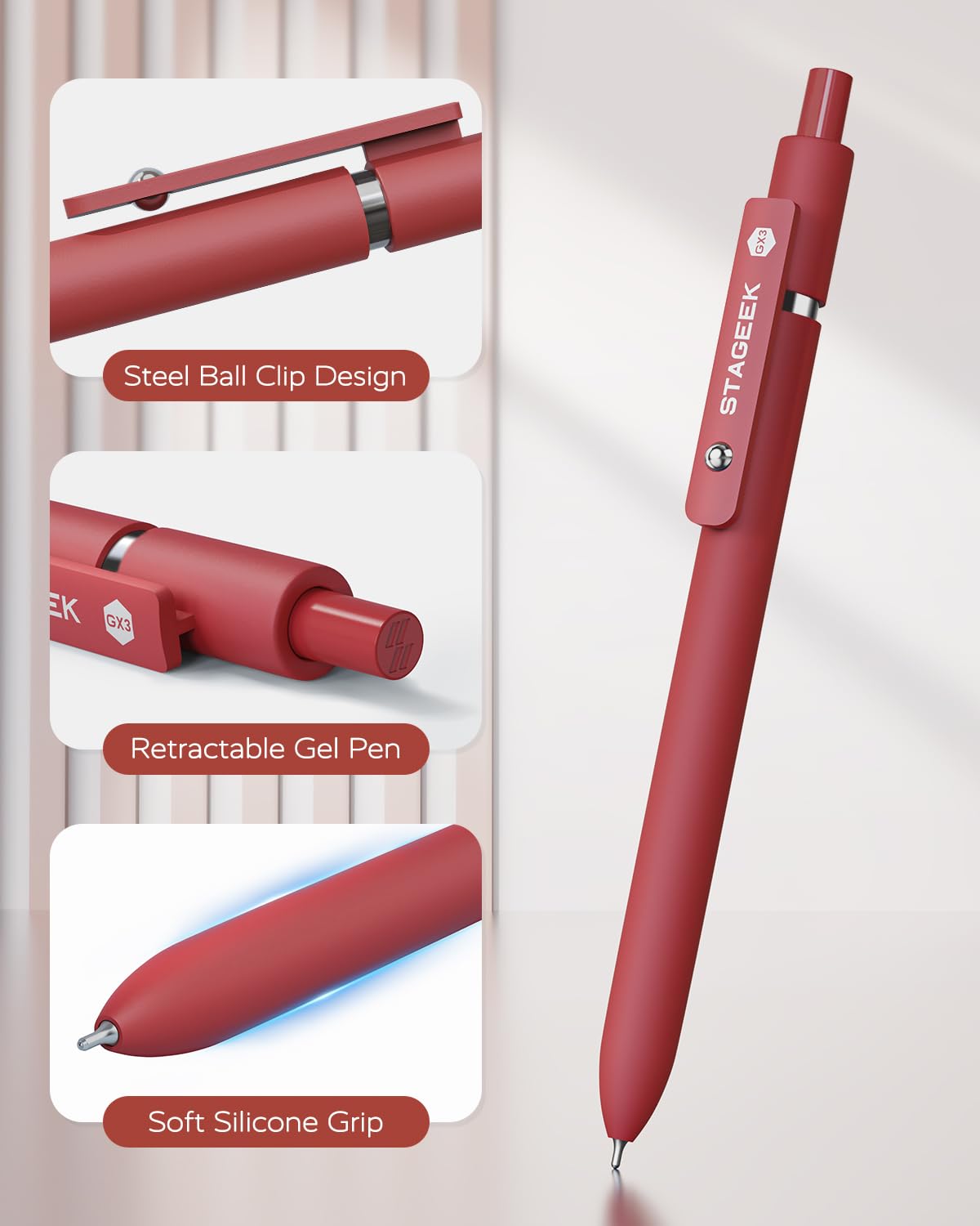 Red Gel Pens 6Pcs Quick Dry Red Ink Pens with 3 Extra Refills Fine Point Retractable Smooth Writing — view 6